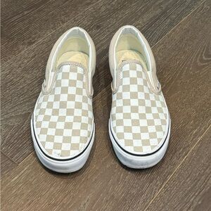 Vans Checkerboard Slip-On Sneakers in Beige and White